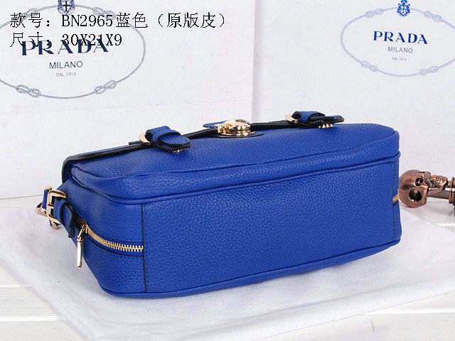 2014 Prada calfskin flap bag BN2965 blue for sale